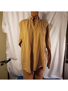 T. Harris London Men's Long Sleeve Dress Shirt Size M 100% Cotton Khaki